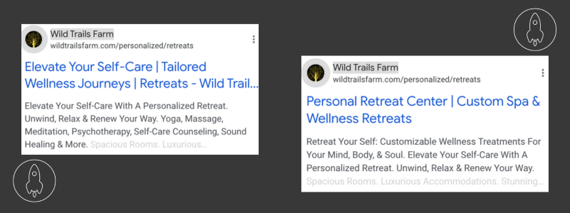 2 examples of Wild Trails Farms Google Ads that incorporate keywords in the headlines